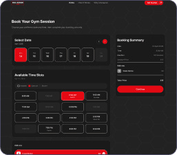 Gym booking flow with date and slot selection