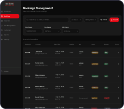Gym bookings management table for admins