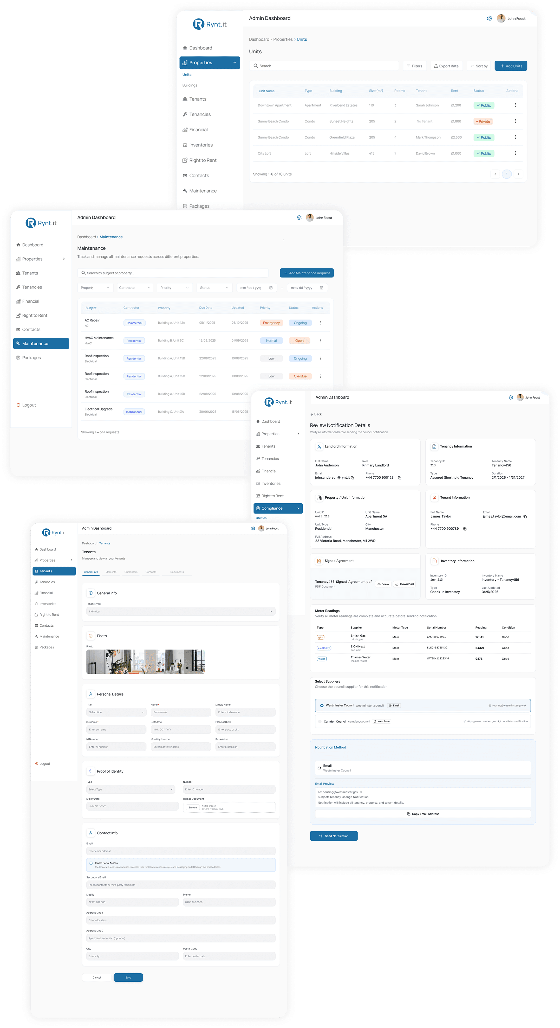 Rynt.it Project — stacked product dashboards for property and tenancy management
